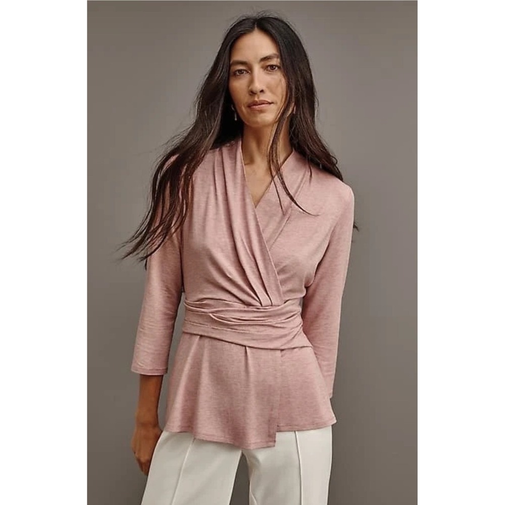J‎ Jill Wearever Size -L Top Pink V Neck Draped Waist Mauve Retail $109